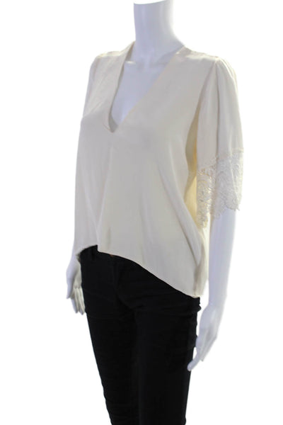 Stone Cold Fox Womens Cream V-Neck Lace Trim Short Sleeve Blouse Top Size M