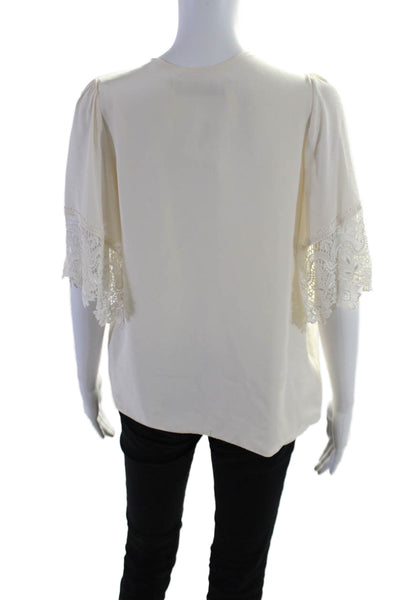 Stone Cold Fox Womens Cream V-Neck Lace Trim Short Sleeve Blouse Top Size M