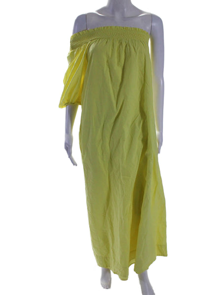 Maeve Anthropologie Womens Smocked One Shoulder Maxi Dress Yellow Size 2XS