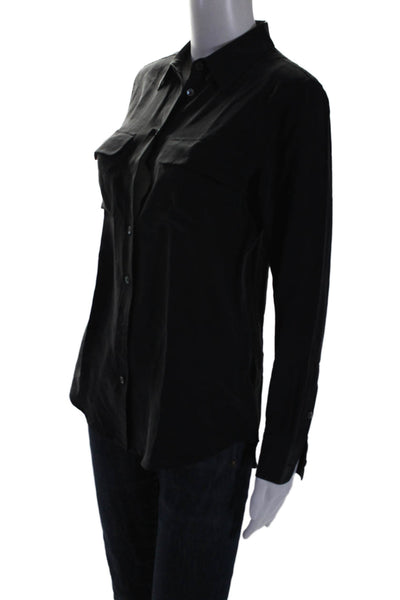 Equipment Femme Womens Silk Collared Button Up Long Sleeved Top Black Size XS