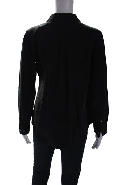 Equipment Femme Womens Silk Collared Button Up Long Sleeved Top Black Size XS