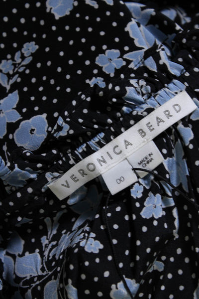 Veronica Beard Womens Silk Floral Print Long Sleeves A Line Dress Black Blue Siz