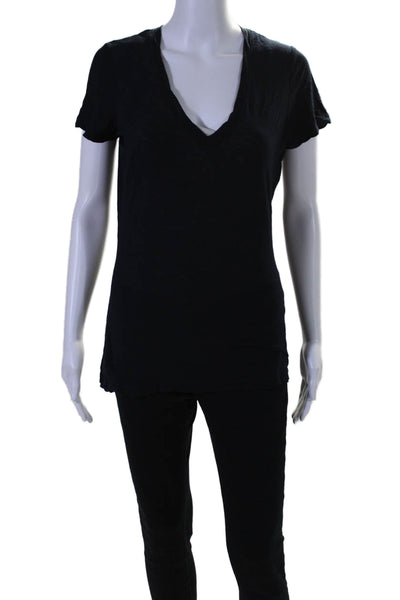 Standard James Perse Women's V-Neck Short Sleeves Basic T-Shirt Black Sz 3