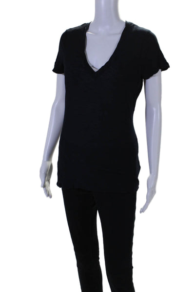 Standard James Perse Women's V-Neck Short Sleeves Basic T-Shirt Black Sz 3