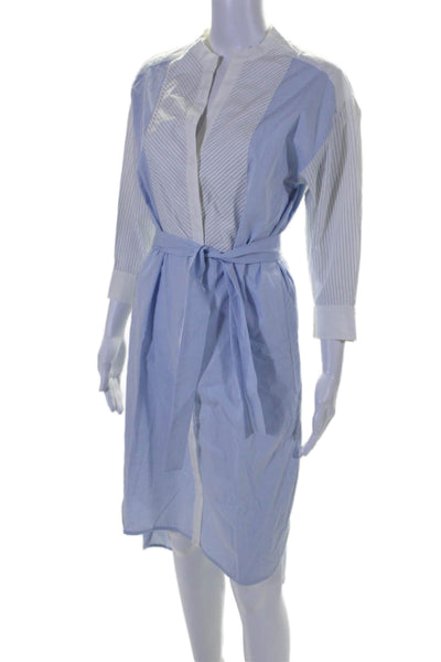 Sandro Womens Collar Textured Wrap Around Button Stripe Dress Blue Size S