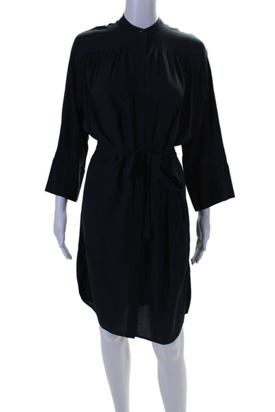 Vince Womens Silk Collar Long Sleeve Belted Button Down Dress Navy Size XS