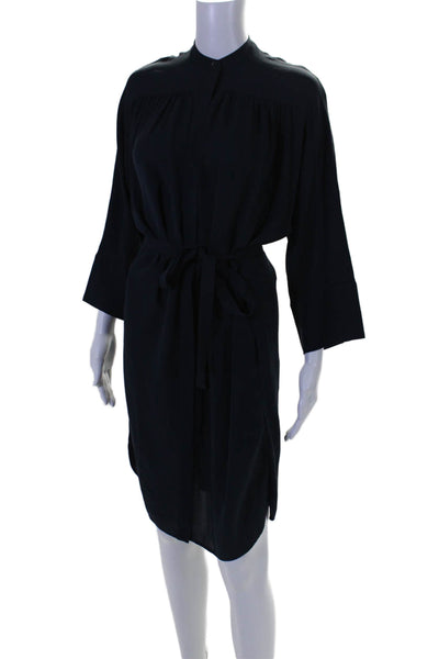 Vince Womens Silk Collar Long Sleeve Belted Button Down Dress Navy Size XS