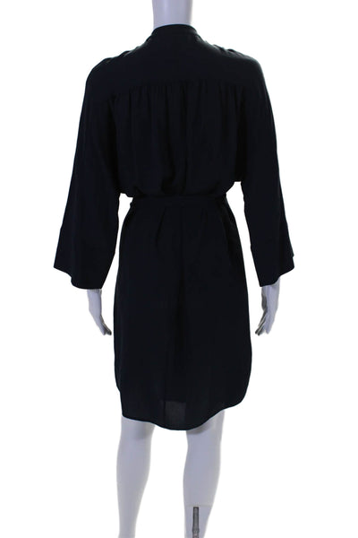 Vince Womens Silk Collar Long Sleeve Belted Button Down Dress Navy Size XS