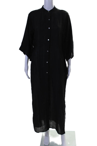 Robin Piccone Womens Collar Linen Lined Belted Button Up Dress Black Size S