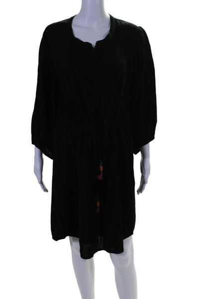 ViX Womens Collared Long Cuff Sleeve Lined Belted Dress Black Size LG