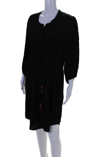 ViX Womens Collared Long Cuff Sleeve Lined Belted Dress Black Size LG