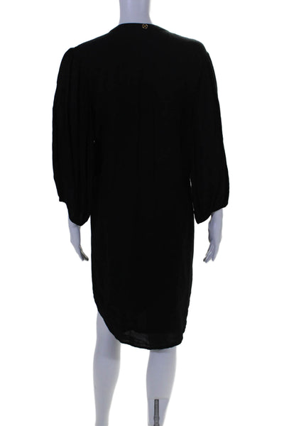 ViX Womens Collared Long Cuff Sleeve Lined Belted Dress Black Size LG