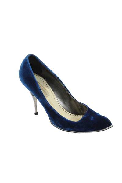 Stella McCartney Womens Stiletto Pointed Toe Velvet Pumps Blue Size 39.5