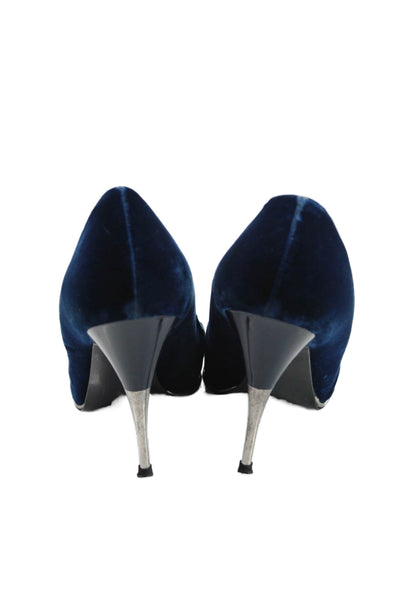 Stella McCartney Womens Stiletto Pointed Toe Velvet Pumps Blue Size 39.5