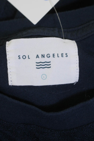 SOL ANGELES Womens Pullover Striped Trim Crew Neck Sweater Navy Cotton Large