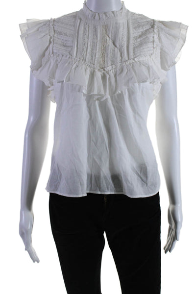 Veronica Beard Womens Round Neck Ruffle Short Sleeves Cotton Blouse White Size 0