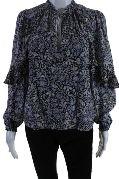 Intermix Women's Tassel Round Neck Long Sleeves Ruffle Floral Blouse Size P