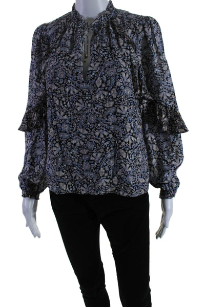 Intermix Women's Tassel Round Neck Long Sleeves Ruffle Floral Blouse Size P