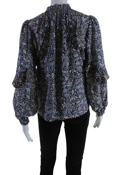 Intermix Women's Tassel Round Neck Long Sleeves Ruffle Floral Blouse Size P