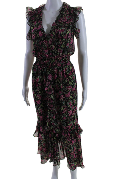 Misa Women's V-Neck Sleeveless Ruffle Smocked Waist Midi Dress Floral Size XS