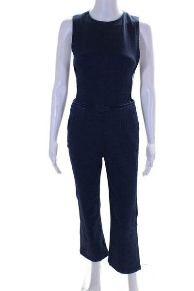 3x1 NYC Womens Cotton Blue Crew Neck Cut Out Sleeveless Bootcut Overalls Size S