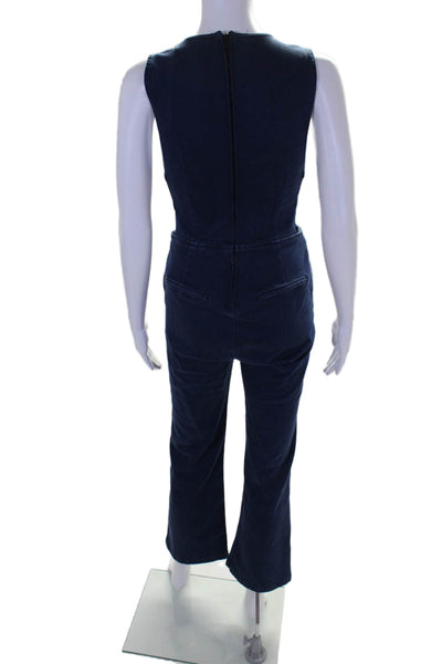 3x1 NYC Womens Cotton Blue Crew Neck Cut Out Sleeveless Bootcut Overalls Size S