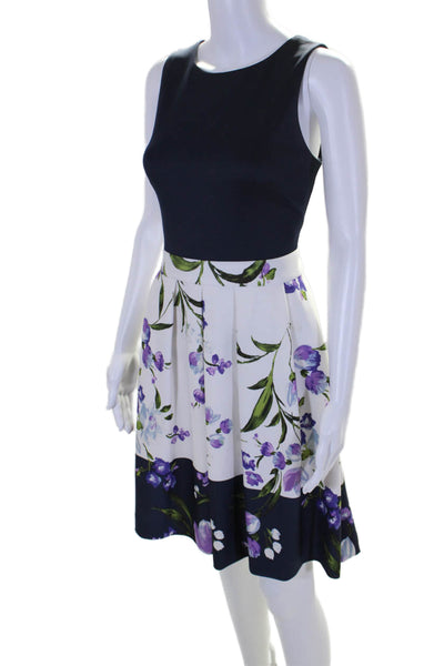 Vince Camuto Womens Round Neck Sleeveless Pleated Flare Mini Dress Floral Size 8