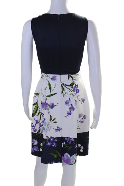 Vince Camuto Womens Round Neck Sleeveless Pleated Flare Mini Dress Floral Size 8