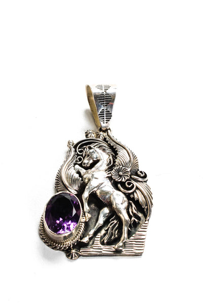 Designer Womens Sterling Silver Amethyst Unicorn Pendant 25.5g