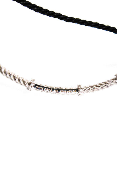 Judith Ripka Womens Sterling Silver Cubic Zirconia Cord Bar Necklace 24"