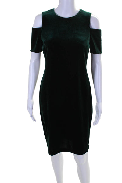 Calvin Klein Women's Round Neck Cold Shoulder Fitted Mini Dress Green Size S