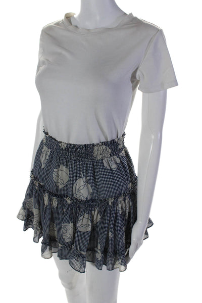 Misa Womens Checkered Floral Ruffle Tiered Skirt Blue Size XS