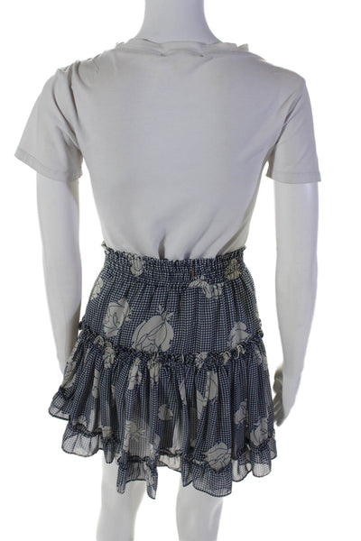 Misa Womens Checkered Floral Ruffle Tiered Skirt Blue Size XS