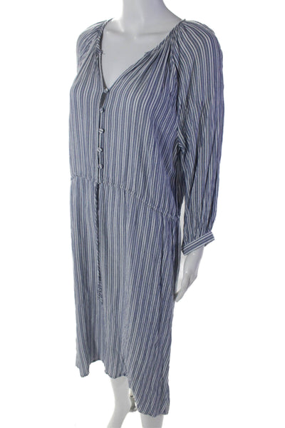 Michael Stars Womens V-neck Button Drawstring Tie Front Stripe Dress Blue Size L