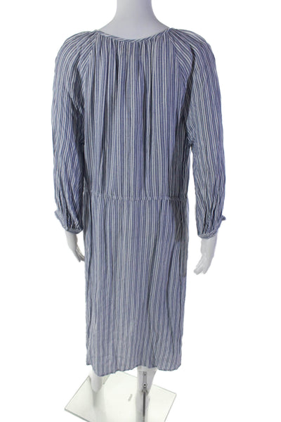 Michael Stars Womens V-neck Button Drawstring Tie Front Stripe Dress Blue Size L