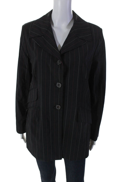 Tahari Womens Black Striped Three Button Long Sleeve Blazer Size 14