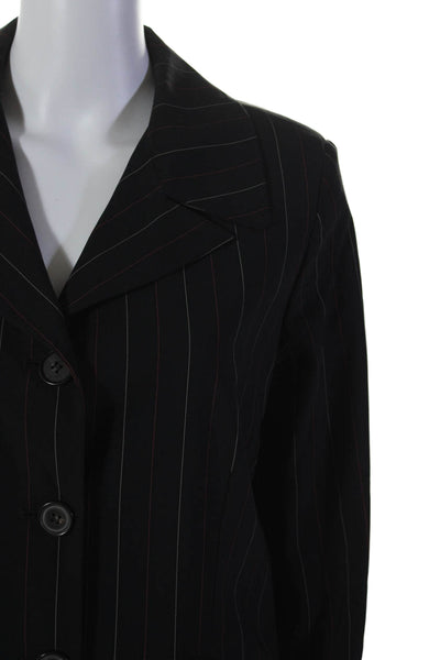 Tahari Womens Black Striped Three Button Long Sleeve Blazer Size 14