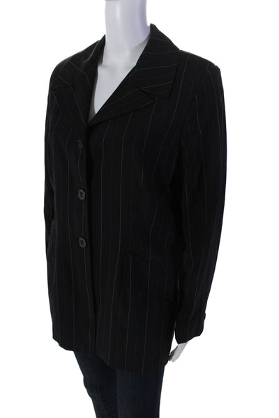 Tahari Womens Black Striped Three Button Long Sleeve Blazer Size 14