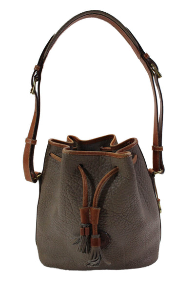 Dooney & Bourke Womens Taupe Leather Tie Shoulder Bucket Bag Handbag