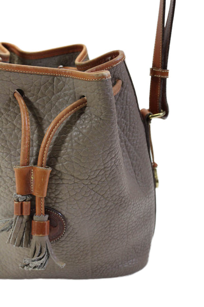 Dooney & Bourke Womens Taupe Leather Tie Shoulder Bucket Bag Handbag