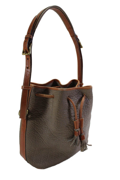 Dooney & Bourke Womens Taupe Leather Tie Shoulder Bucket Bag Handbag