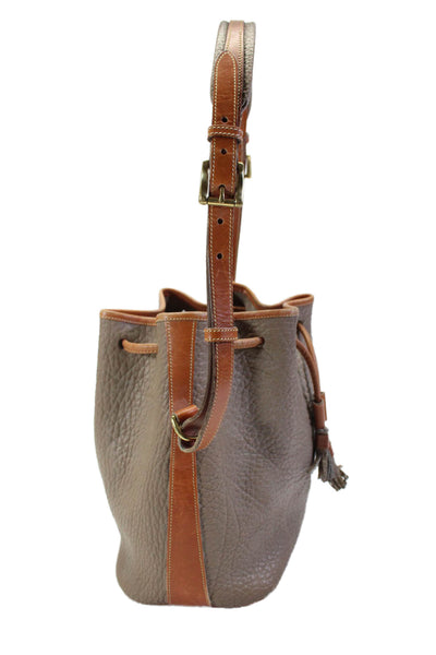 Dooney & Bourke Womens Taupe Leather Tie Shoulder Bucket Bag Handbag