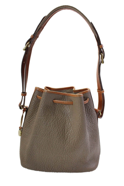 Dooney & Bourke Womens Taupe Leather Tie Shoulder Bucket Bag Handbag