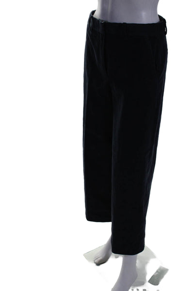 Theory Women's Hook Closure Pockets Straight Leg Pants Navy Blue Size 0