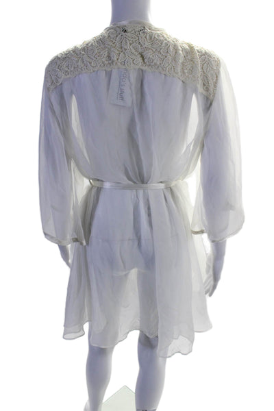 Valentino Intimo Womens Lace Detail Short Sleeves Robe White Size Petite