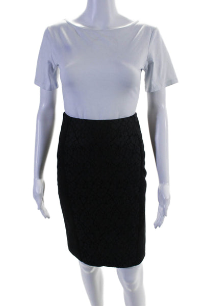 Karen Millen Womens Cotton Lace Trim Knee Length Pencil Skirt Black Size 4