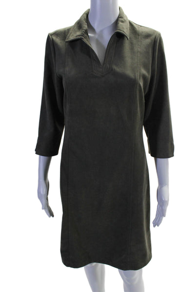 J. Mclaughlin Womens Faux Suede V Neck 3/4 Sleeve Tunic Dress Green Size M