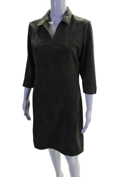 J. Mclaughlin Womens Faux Suede V Neck 3/4 Sleeve Tunic Dress Green Size M