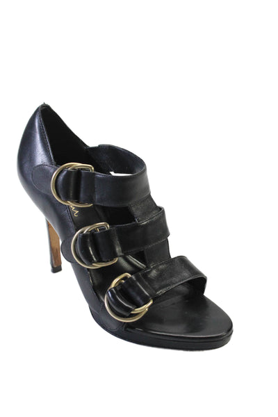 Cole Haan Womens Leather Peep Toe D Buckle Strappy Heels Black Size 7