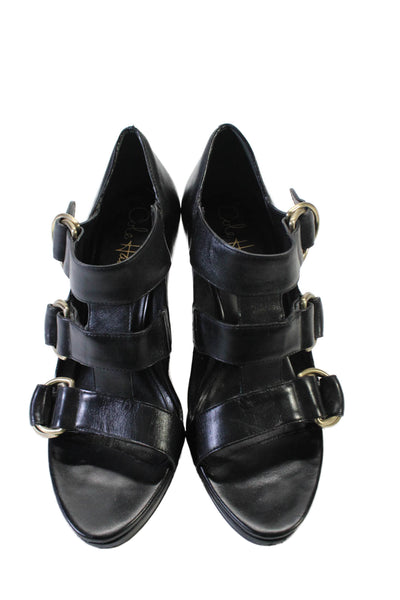 Cole Haan Womens Leather Peep Toe D Buckle Strappy Heels Black Size 7